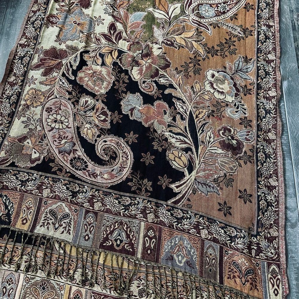 Pashmina Brown Fall Autumn Paisley Scarf Wrap Accessory - Picture 2 of 5